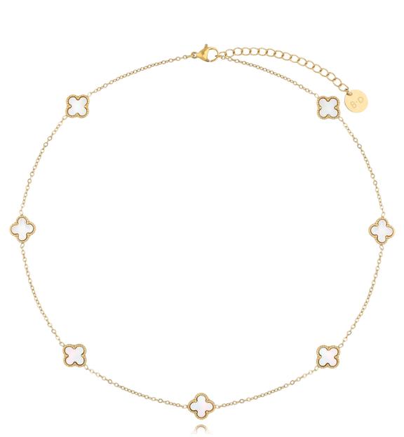 Naszyjnik złoty z perłowymi koniczynkami Pearls Clover NSY0163