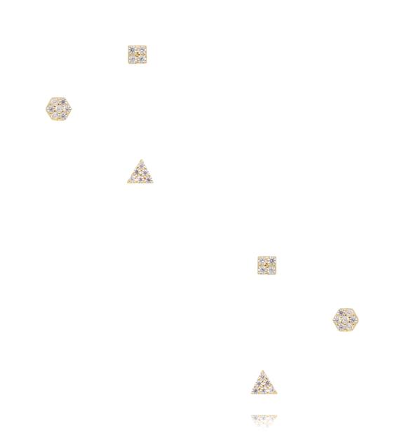 Zestaw kolczyków złotych – geometryczne kształty z cyrkoniami KCA0190