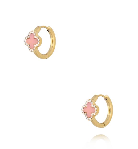 Kolczyki kółka z różowymi koniczynkami KSA2401