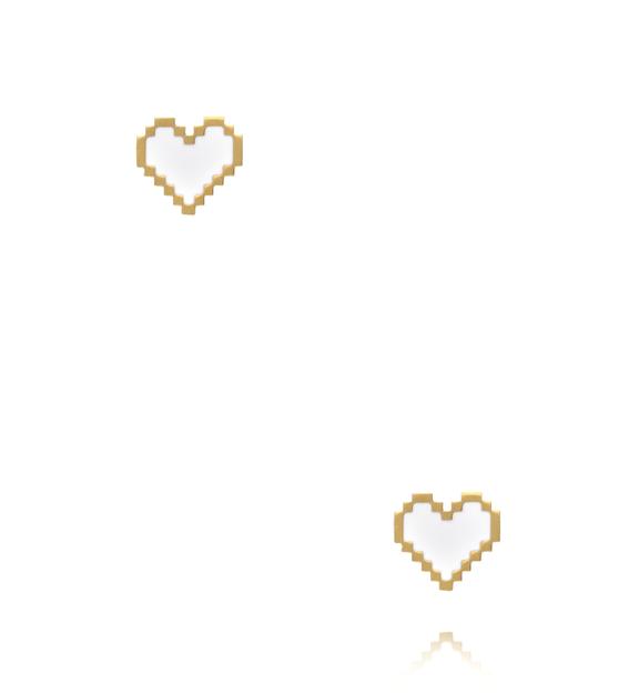 Kolczyki sztyfty serca w stylu pixel z białą emalią KSY0715