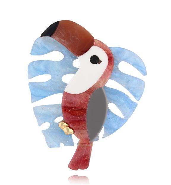 Broszka z tukanem i liściem Toucan BRZA0072