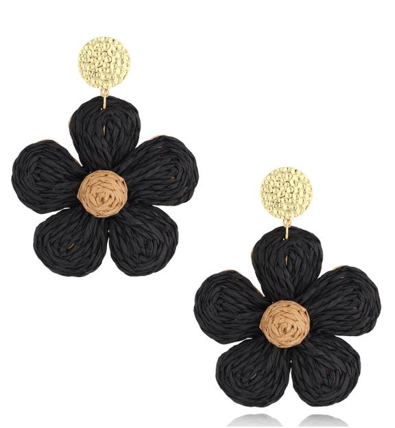 Kolczyki czarne ze sznurkiem Summer Flower KSO0020