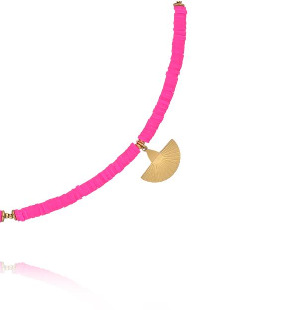 Naszyjnik z różowych koralików z zawieszką wachlarza NSH0122