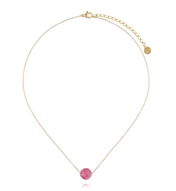 Naszyjnik z różowym jadeitem na delikatnym złotym łańcuszku NLB0354