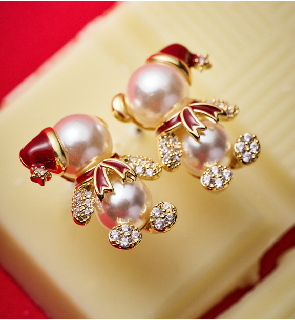 Kolczyki świąteczne z misiami z perełek KSY0298