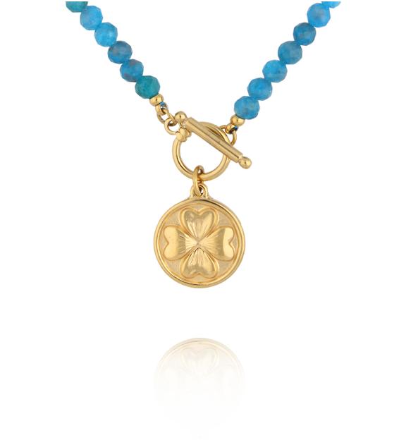 Naszyjnik z apatytu z medalionem koniczyny NTW1589