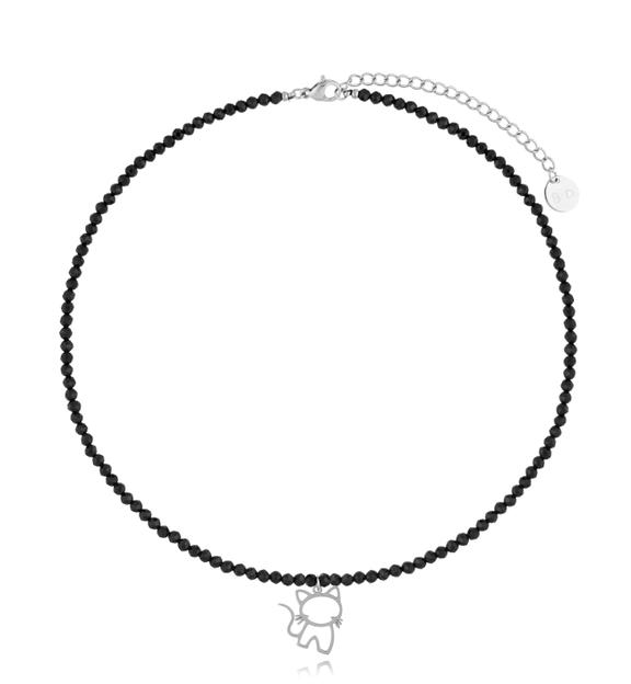 Naszyjnik z turmalinami i srebrnym kotkiem Arnor NTW1180