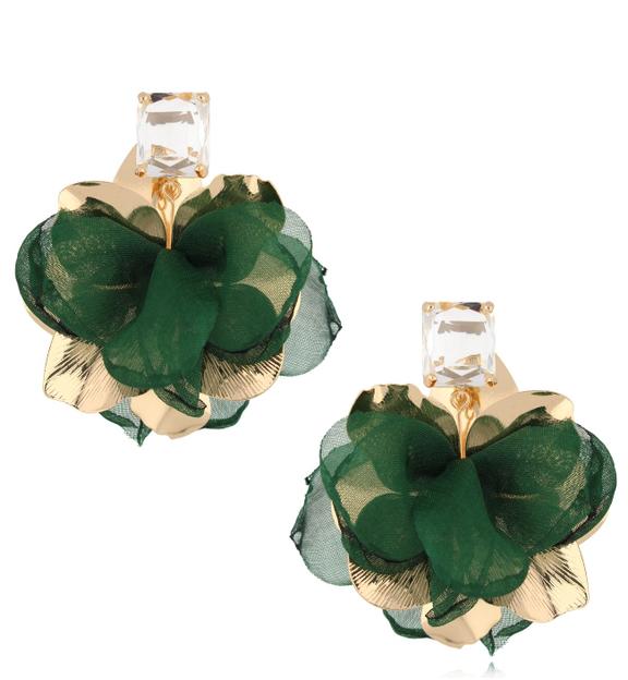 Kolczyki złote z zieloną tkaniną Gold Blossom KBL1820