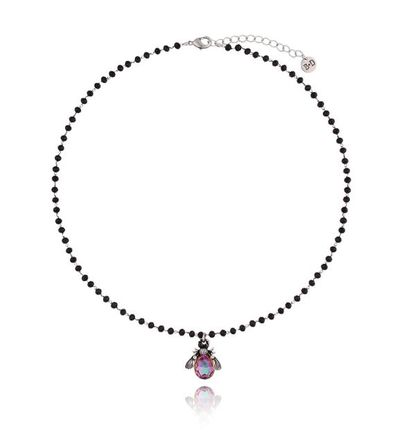 Naszyjnik fioletowy żuk z kryształkami NMI0060