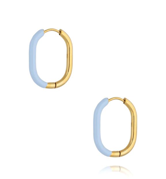Kolczyki złote owalne z błękitną emalią Enamel KSA1739