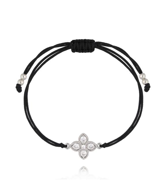 Bransoletka z czarnym sznurkiem i srebrną rozetą BGL0997