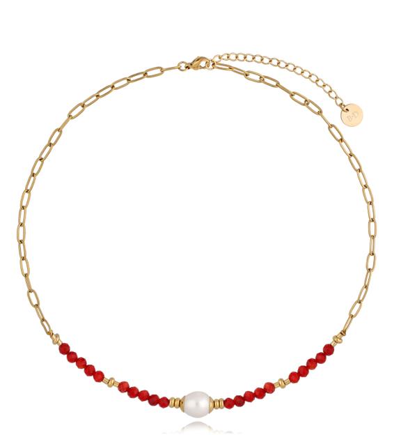 Naszyjnik z koralami i perłą Fiery NSC0220