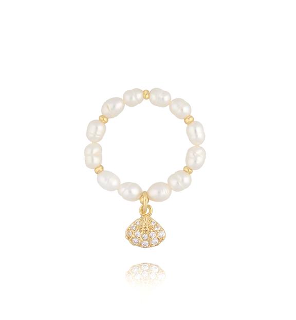 Pierścionek elastyczny z perełek hodowlanych z muszelką PPE0122