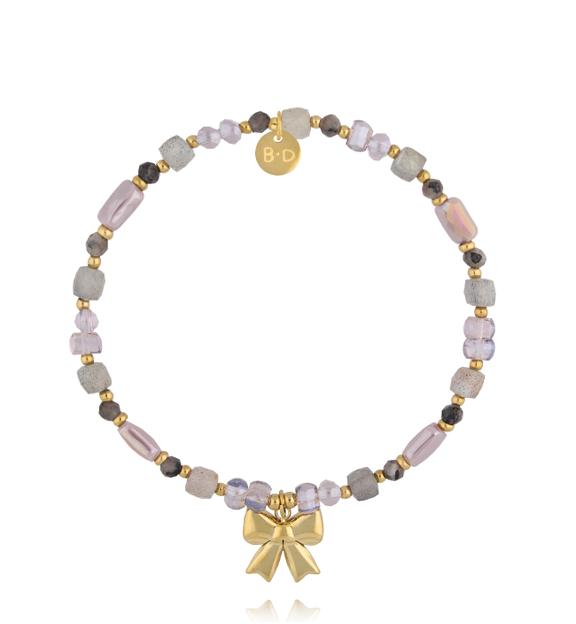 Bransoletka z labradorytu i szklanych koralików z kokardką BTW3498