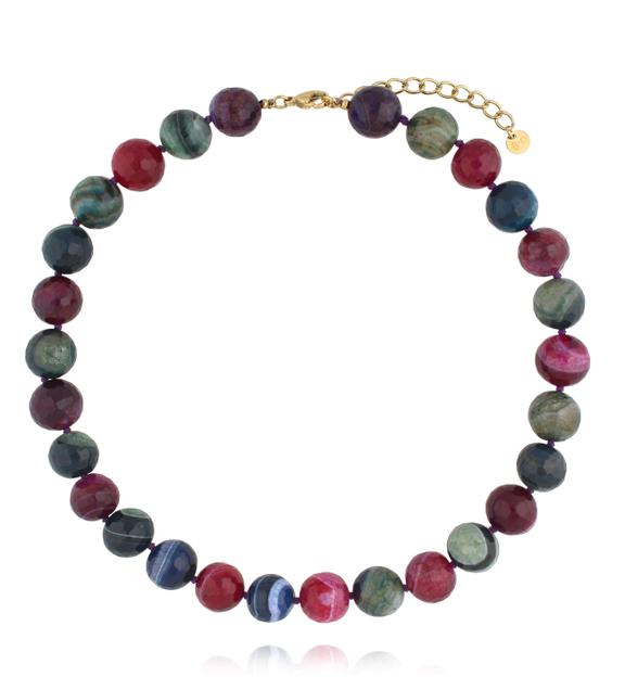 Naszyjnik z agatami fuksjowo zielony NPA1530