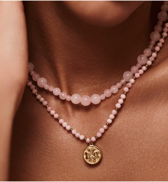 Zestaw dwóch naszyjników z różowymi kamieniami ZN0072