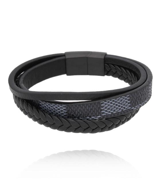Bransoletka męska skórzana czarna BMITC0898