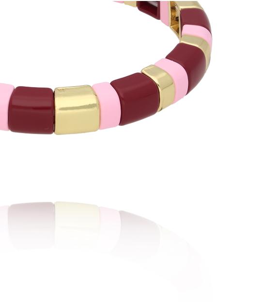 Bransoletka elastyczna w odcieniach różu, bordo i złota BCR0099