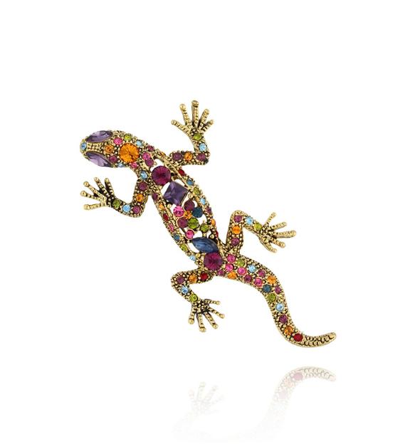 Broszka z kolorową jaszczurką Lezard BRSS0074