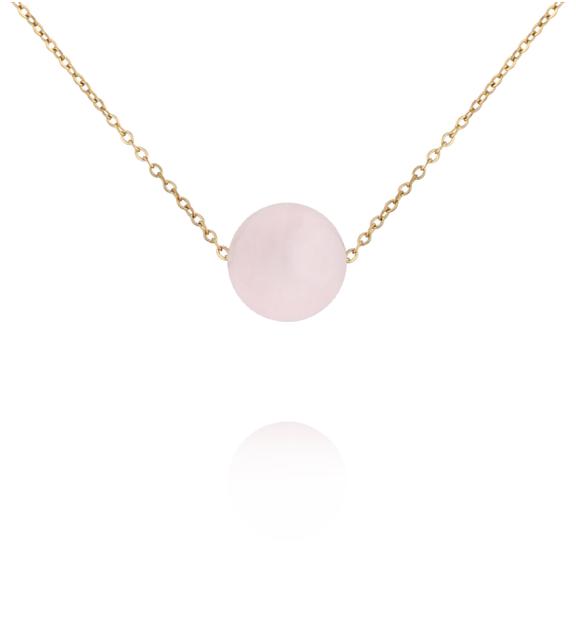 Naszyjnik z kwarcem różowym na delikatnym złotym łańcuszku NLB0387