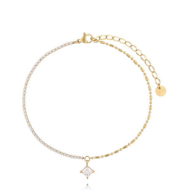 Bransoletka na nogę złota z cyrkoniami i zawieszką BNSY0068