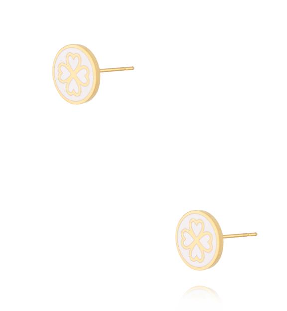 Kolczyk z koniczynkami i białą emalią KSA2526