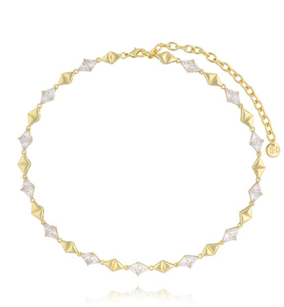 Naszyjnik złocony z geometrycznymi i połyskującymi kryształkami NS0416