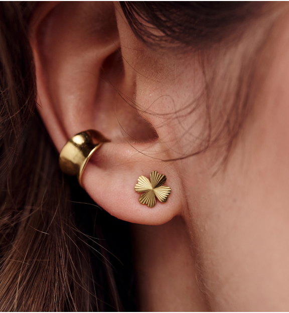 Zestaw kolczyków koniczynek i nausznic złoty ZN0160