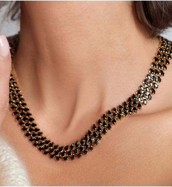 Naszyjnik z kryształami czarnymi Truly NS0061