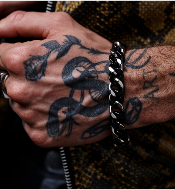 Bransoletka z łańcuchem srebrno czarnym BMITC0821