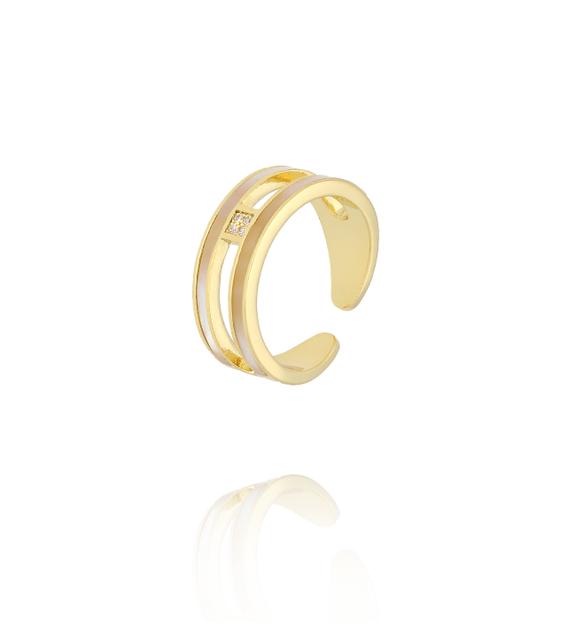 Pierścionek złoty z masą perłową i kryształkiem PSS0232