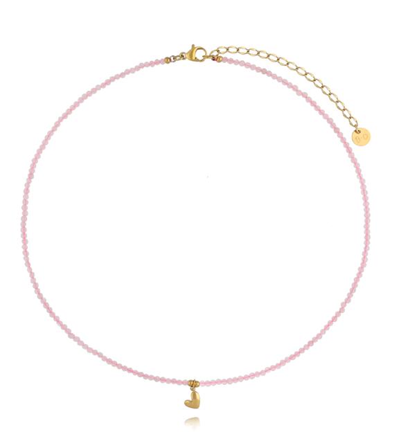 Naszyjnik z kwarcami różowymi i złotym serduszkiem NTW1558