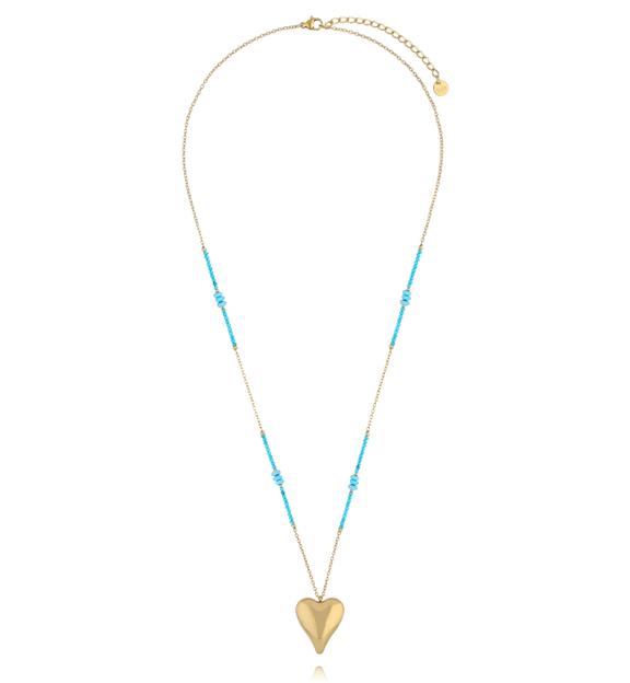 Naszyjnik z turkusu z pozłacanym sercem NPA1584