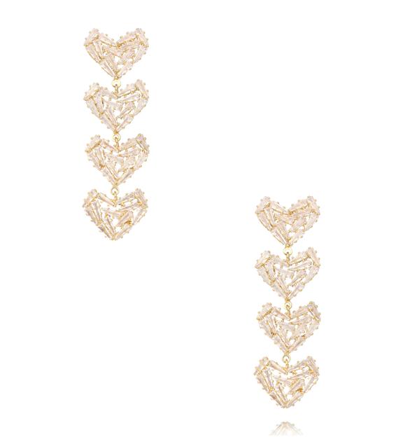Kolczyki z kaskadą serc w złotym odcieniu KLU0188