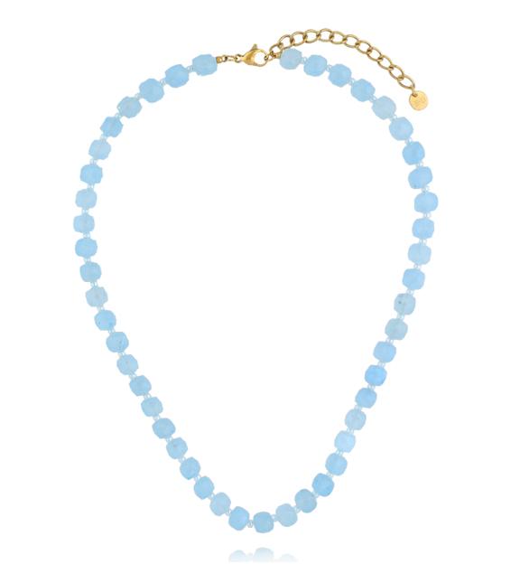 Naszyjnik z niebieskiego jadeitu z pozłacanymi detalami NPA1579