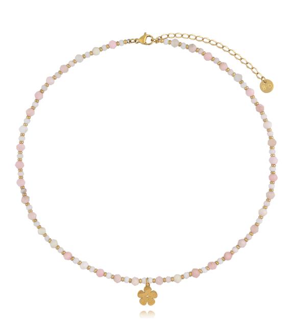 Naszyjnik z różowego opalu i zawieszką kwiatka NTW1644