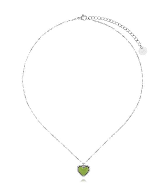 Naszyjnik srebrny z sercem i zieloną emalią Enamel Heart NSA1122