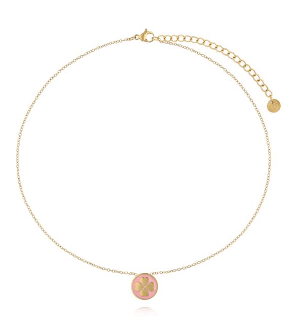 Naszyjnik z zawieszką koniczynką w różu i złocie NSA1532