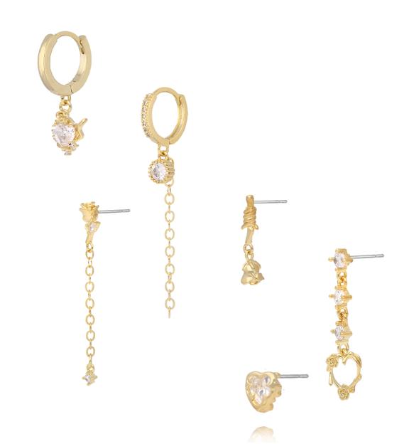 Zestaw złotych kolczyków z zawieszkami KLU0185