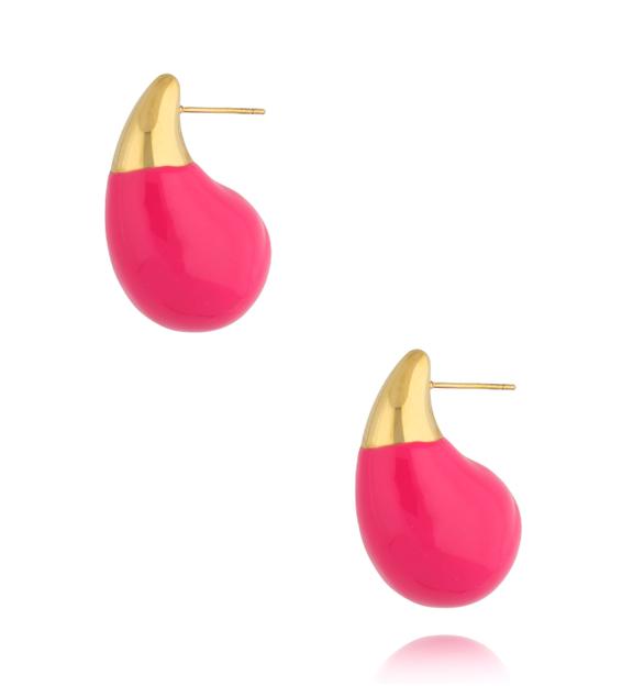 Kolczyki złote łezki duże z fuksjową emalią Enamel Kylie KSA1680