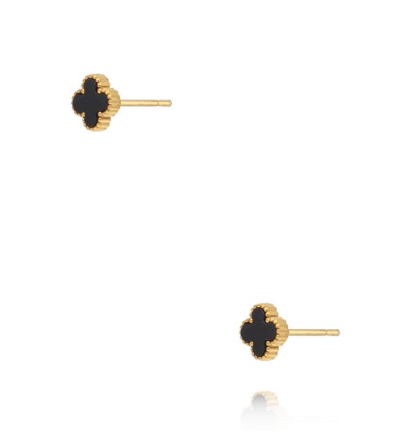 Kolczyki koniczynki z czarną emalią w złotej oprawie KSY0603