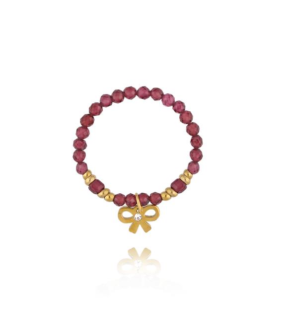 Pierścionek z granatami i złotą kokardką PTW0582