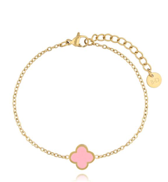 Bransoletka z koniczynką i różową emalią Heureux BSA0679