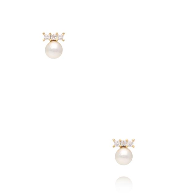 Zestaw złoconych kolczyków – perełki i cyrkonie KMB0025