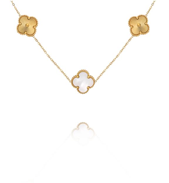 Naszyjnik z białymi i złotymi koniczynkami NSY0803