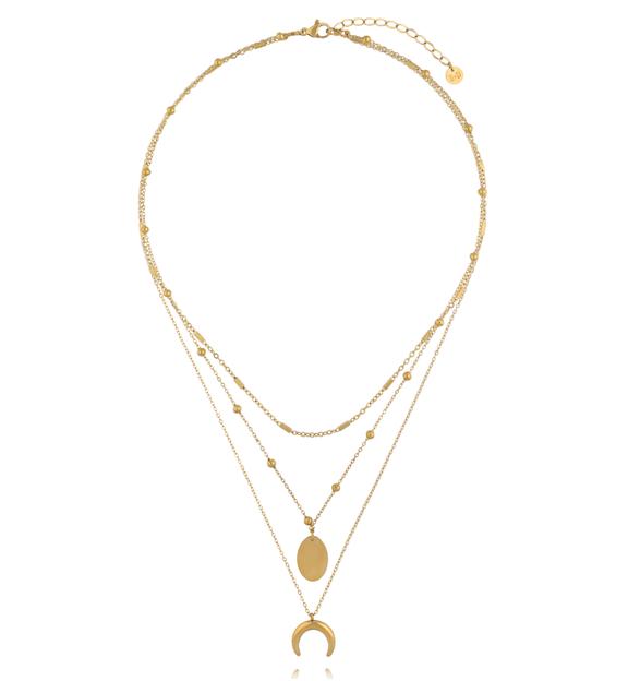 Naszyjnik warstwowy z zawieszką księżyca i medalionem NSY0797