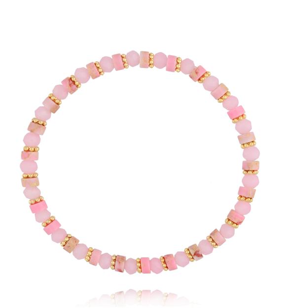 Bransoletka z różowego jaspisu i szklanych koralików BTW3617