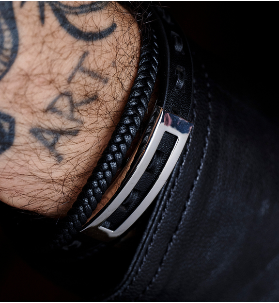 Bransoletka męska skórzana z blaszką BMITC0885