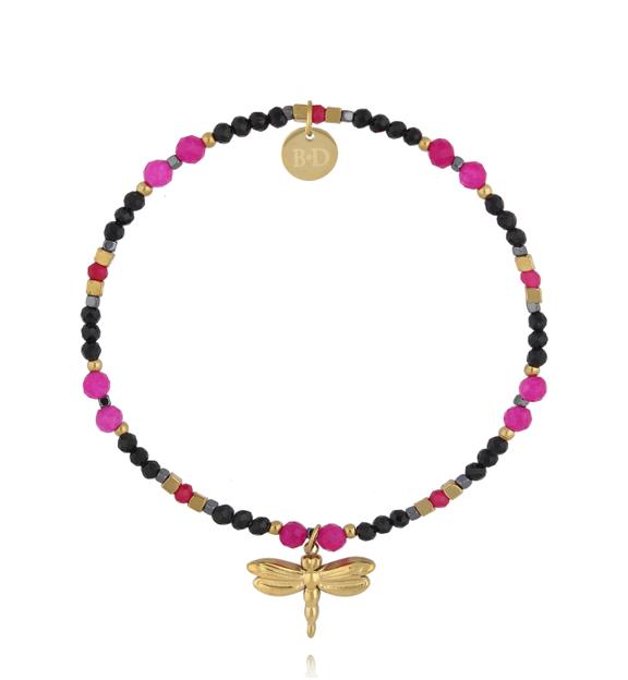 Bransoletka czarno fuksjowa z ważką BTW3664