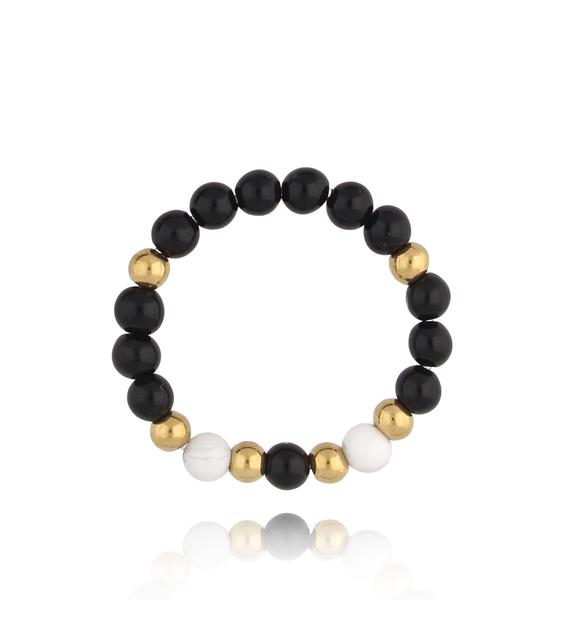 Pierścionek czarny z agatami Black Magic PSC0560